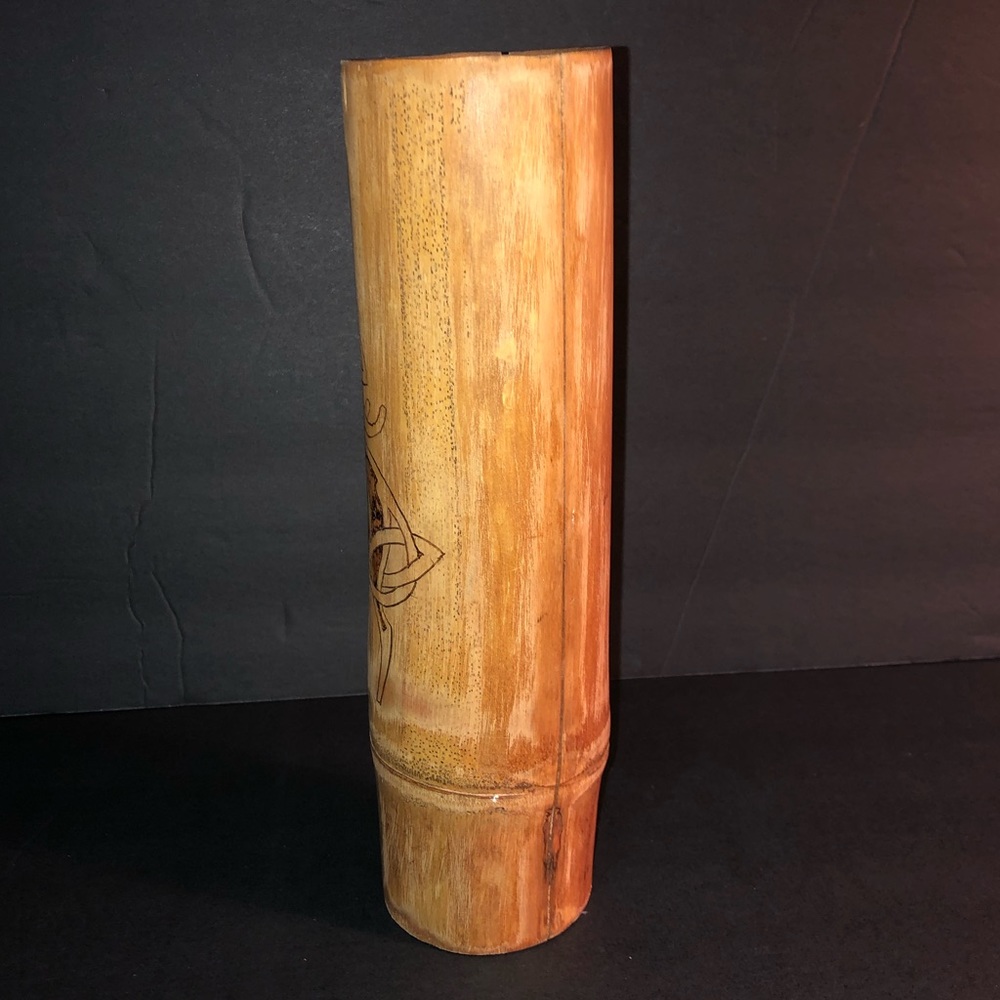 Celtic Design Hand Carved Wood Cylinder Vase or Candle Holder - Picture 3 of 6